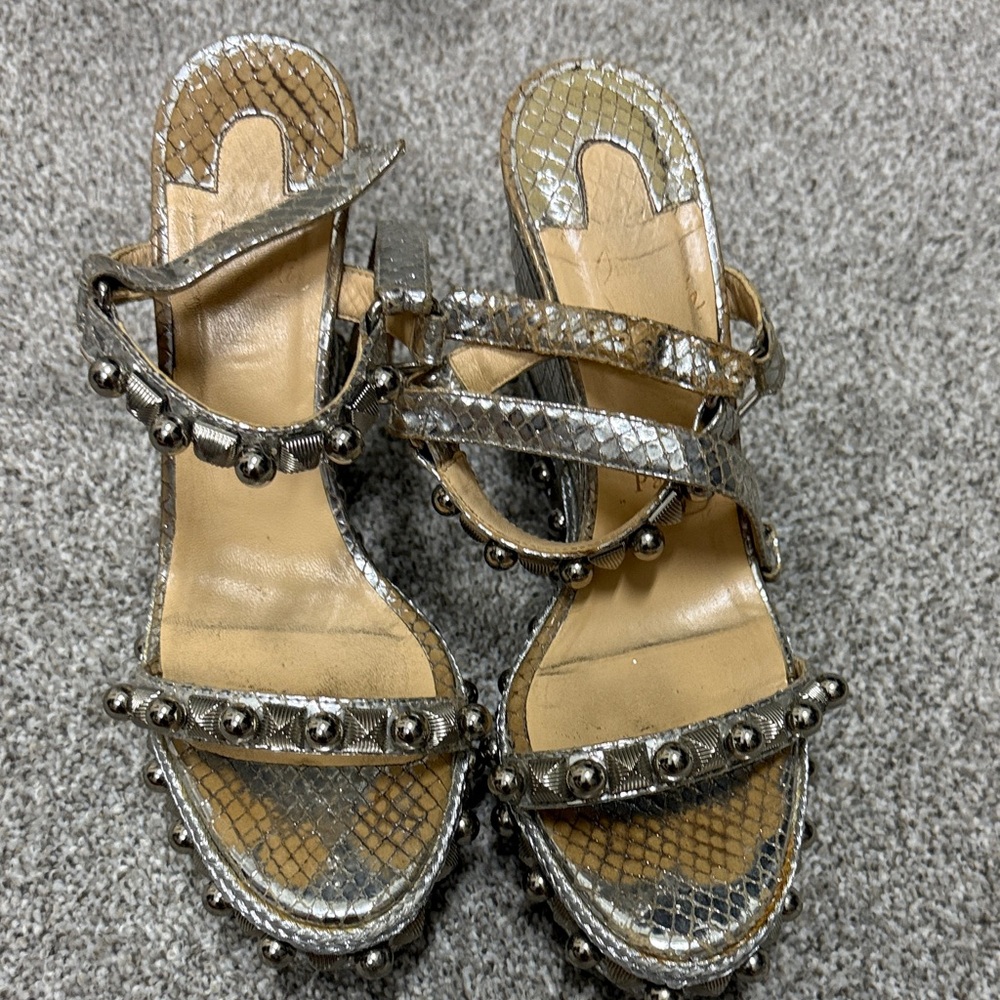 Christian Louboutin Metallic Silver Studded Sandals
